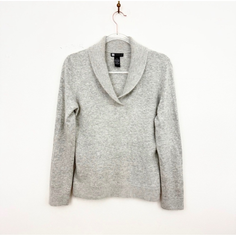 Vintage Carole Little Angora Lambswool Shawl Collar Sweater Gray M Fits S